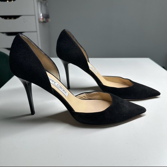Jimmy Choo Black Suede D'Orsay Pointed Toe Pumps - Picture 2 of 4